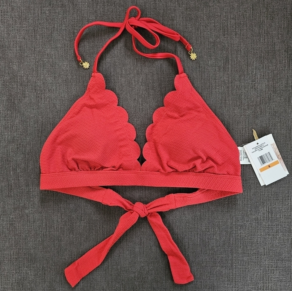 Nwt Jessica Simpson Scalloped Edge Red Bikini Top Sz Small